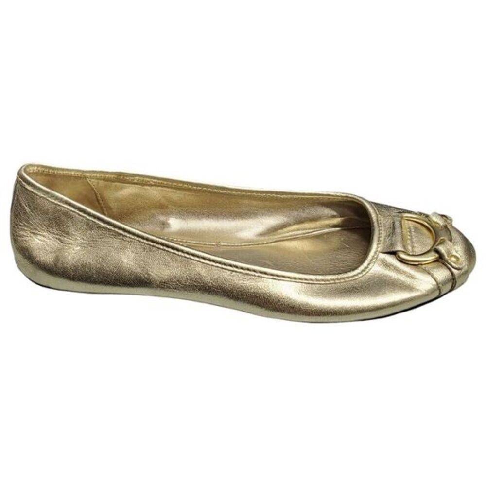 Ralph Lauren Ballet Flat Shoes Womens Sz 7 Gold Metallic Leather Comfort Slip On